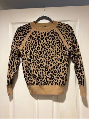 Jcrew Women’s Leopard Print Crewneck Sweater in Camel and Black XXS